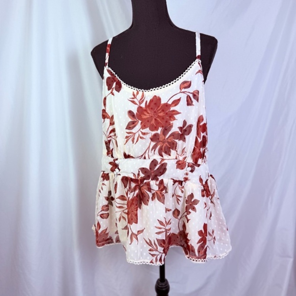 Torrid White Red Floral Peplum Sleeveless Top 1X | Plus Size Blouse NWT